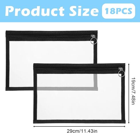18 Pcs Clear Zipper Pouches Pencil Pouches PVC Makeup Pouch Envelopes Folder Storage Multi Purpose Pouch Document File Organization Bags, Office Supplies (11.5 x 7 Inches) ﻿ in Saudi Arabia