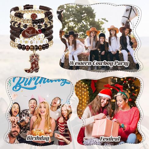 Brown Cowgirl Bracelets for Women, Stackable Western Charm Bracelet, Western Country Beaded Stretch Bracelets with Hat Boots Charm, Boho Christmas Birthday Gifts for Women Girls(7 PCS) in Saudi Arabia
