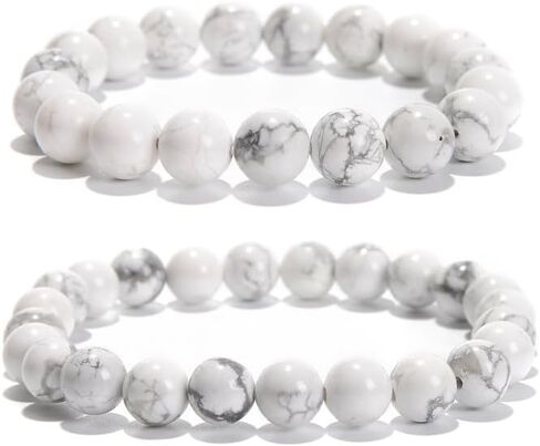2pcs/set 8mm Real White Turquoise Bead Jewelry Bracelets Stack, Round Gemstone Beaded Stretch Bracelets for Women Men in Kuwait