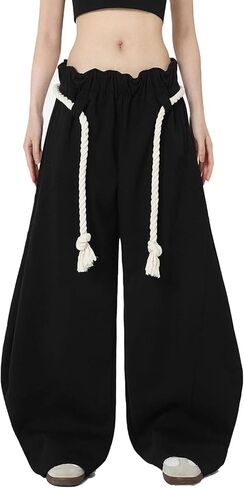 Women Baggy Barrel Sweatpants Rope Belt Elastic Waisted Casual Wide Leg Pants Oversize Lantern Athletic Trouser in Saudi Arabia