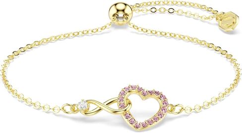 Swarovski Hyperbola bracelet, Round cut, Pavé, Infinity and heart, Pink, Gold-tSwarovski One plated in Saudi Arabia