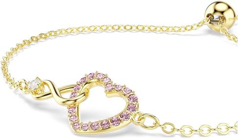 Swarovski Hyperbola bracelet, Round cut, Pavé, Infinity and heart, Pink, Gold-tSwarovski One plated in Saudi Arabia
