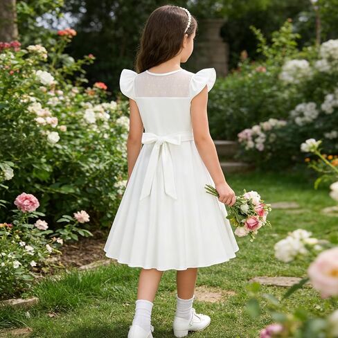Girls Dresses Summer Casual Party Ruffle Sleeve A Line Dress with Pockets, Mesh & Removable Belt in Saudi Arabia
