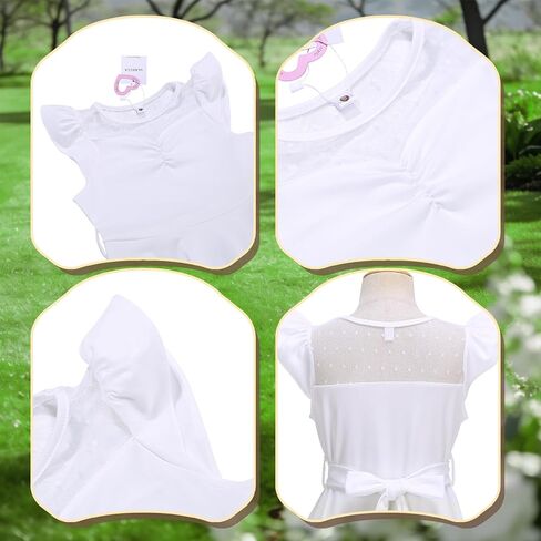 Girls Dresses Summer Casual Party Ruffle Sleeve A Line Dress with Pockets, Mesh & Removable Belt in Saudi Arabia