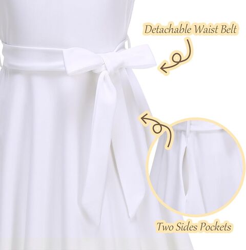 Girls Dresses Summer Casual Party Ruffle Sleeve A Line Dress with Pockets, Mesh & Removable Belt in Saudi Arabia