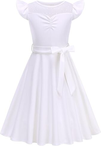Girls Dresses Summer Casual Party Ruffle Sleeve A Line Dress with Pockets, Mesh & Removable Belt in Saudi Arabia