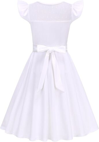 Girls Dresses Summer Casual Party Ruffle Sleeve A Line Dress with Pockets, Mesh & Removable Belt in Saudi Arabia