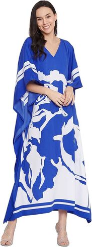 Oussum Women Plus Size Dresses Kimono Caftan Maxi Dress Floral Polyester Long Mumu House Beach Cover Up 1X–3X Summer Wear in Saudi Arabia