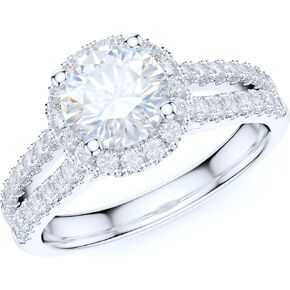 فضة سبليت شانك 1.0CT مقلد جولة بريليانت قطع الماس أو حقيقية مويسانيتي هالة خاتم الخطوبة خاتم الزفاف للنساء in Kuwait