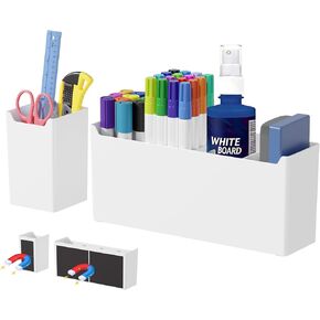 2 Pack Magnetic Dry Erase Marker Holder, Large & Small Whiteboard Organizer with Removable Dividers, Magnetic Pen Caddy for Refrigerator Locker Office in Kuwait