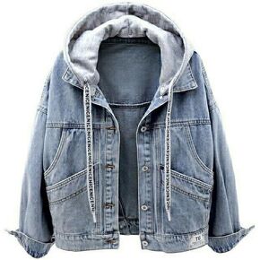 Denim Jacket with Removable Hood, Light Blue, Button Front, Casual Streetwear Style in Saudi Arabia