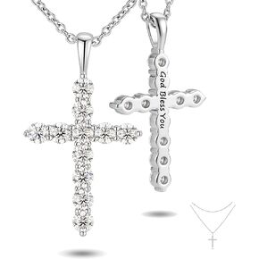 1.1 قيراط مويسانيتي قلادة الصليب للنساء قلادة الإيمان مع أحجار المويسانتي اللون D وسلاسل الطبقات الهدايا المسيحية مجوهرات الفضة الاسترليني لزوجتها ابنة حفيدة أمي الجدة الذكرى عيد الميلاد عيد ميلاد الأم in Kuwait