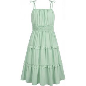 HOZIY Girls Spring Dresses Ruffled Tiered Adjustable Strap Midi Dress Juniors Casual Formal Sundress 5-14 Years in Kuwait