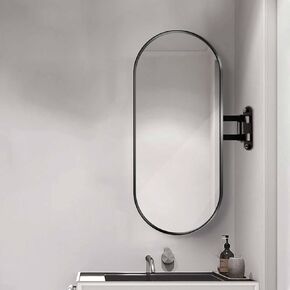 27x16in Oval Corner Bathroom Mirror, Corner Vanity Mirror,Swivel Wall Mount Mirror, Black Aluminum Frame, Adjustable Arm in Saudi Arabia