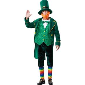زي Leprechaun للرجال في عيد القديس باتريك للكبار باللون الأخضر المحظوظ 5 قطع بدلة جاكيت أيرلندية للرجال لمجموعة الهالوين in Kuwait