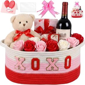 8 Set Valentines Day Gift Basket Woven Empty Basket with Cellophane Bags Pull Bow Greeting Card & Letter Stickers Empty Decorative Gifts Chest Box with Handles for Party Favors Baby Shower (Small) in Kuwait