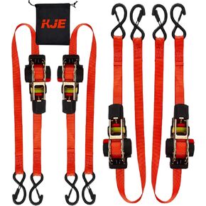 4 قطع من أشرطة ربط السقاطة القابلة للسحب من KJE، مقاس 2.54 سم × 25.4 سم - قوة كسر قصوى تبلغ 1.410 رطل، حزام سقاطة قابل للسحب ذاتيًا - خطاف على شكل حرف S مع مشبك، للدراجات النارية، قوارب الكاياك، مركبات الدفع الرباعي، القوارب in Kuwait