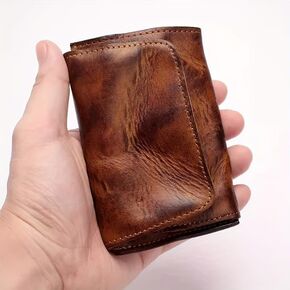 1PC Men's Top Layer Cowhide Plant Tanned Leather Distressed Card Holder, Multi-card Slot Driving License Wallet in Kuwait
