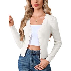 Yesfashion 2026 Spring Womens Cardigan Sweaters Cropped Lightweight Long Sleeve V-Neck Slim Fit Open Front Knit Shrugs in Saudi Arabia