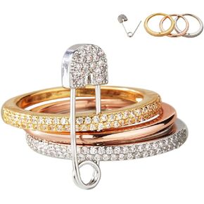 دبوس الأمان خواتم فضية وذهبية قابلة للتكديس للنساء غير مشوهة مطلية بالذهب عيار 14 قيراط مجموعة خواتم زفاف زركونيا مكعبة خواتم زفاف حلقة الإبهام حزمة مكدسة مجوهرات فريدة هدية للنساء GS مقاس 10 in Kuwait
