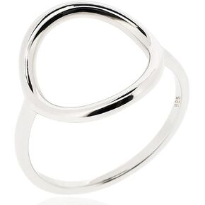 خاتم SOVATS من الفضة الإسترليني عيار 925 بدائرة مفتوحة للنساء - مطلي بالروديوم، تصميم بسيط قابل للتكديس، مجوهرات خالية من النيكل in Kuwait