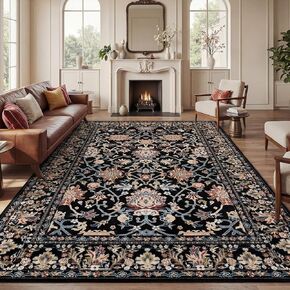 سجادة منطقة Warmstar 6×9 لغرفة المعيشة، سجادة منطقة قابلة للغسل، دعامة من المطاط اللدن حراريًا، طباعة أوراق الشجر والأزهار، سجادة نباتية عتيقة منخفضة الوبر لغرفة المعيشة وغرفة النوم وغرفة الطعام، قاعدة كريمية in Kuwait