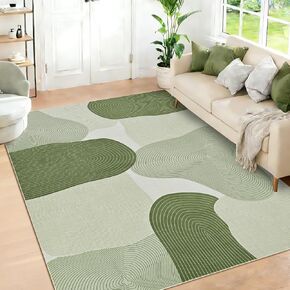 Yinhua سجادة منطقة مجردة 5x7، سجادة غرفة المعيشة خضراء قابلة للغسل سجاد حديث غير قابل للانزلاق، سجاد منطقة ناعمة كومة منخفضة، سجادة من الصوف الصناعي لغرفة النوم، غرفة الطعام، أخضر in Kuwait