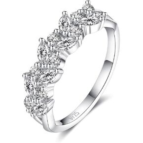 IMOLOVE Moissanite Wedding Bands for Women, Trendy 0.8 Carat Marquise Eternity Wedding Band Everyday Fashion Silver Moissanite Rings for Women with 18K White Gold Plated Size 5-11 in Kuwait