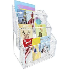 Greeting Card Display Stand, 3-Tier Postcard Rack Sticker Organizer Holder, Brochure Photos Jewelry Snacks Sticker Shelf for Vendors, Counter Retail, Metal White in Saudi Arabia