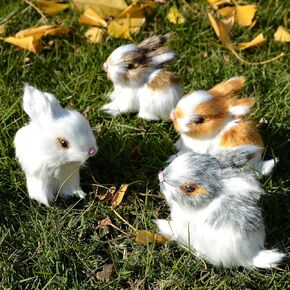Pack of 4 Assorted Miniature Realistic Plush Rabbit Figurines - Stuffed Farm Animal Model Home Decoration Lifelike Easter Bunnies Photo Props Spring Collectible Gift in Kuwait