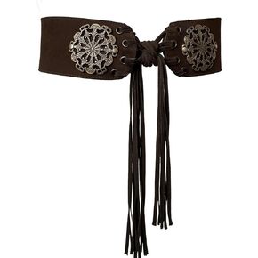 Women's Vintage Disc Renaissance-Corset-Belt 3.15" W Western Suede-Cinch-Belts w/Tassel-Closed for 25-40in Waist in Kuwait