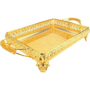 Decorative Serving Tray, Gold European Style Metal Serving Tray with Handles, Coffee Tea Beverage Serving Rectangle Tray, Cake Platter Serving Trays Food Platter Jewelry Tray in Saudi Arabia