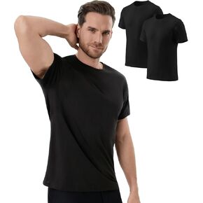 2 Pack Mens Sweatproof Undershirts,Cotton Crew Neck Regular Fit Sweat Blocking T Shirts with Underarm Sweat Pads in Saudi Arabia
