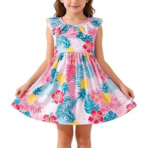 Toddler Girl Tropica Dress Hawaii Pineapple Palm Leaves Print Ruffle Outfits Summer Clothes 2-8Y in Saudi Arabia