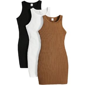 مجموعة من 3 فساتين صيفية بقصة ضيقة للفتيات، فستان كاجوال بدون أكمام منسوج مضلع، فساتين ضيقة لعمر 7-14 سنة in Kuwait