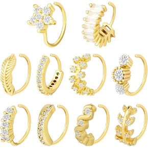حلقات الأنف للنساء، 10 قطع من الفولاذ المقاوم للصدأ لثقب الأنف أحجار كريمة مرصوفة مع تصميم أوراق الزهور لأقراط الغضروف ومجوهرات ثقب الحاجز in Kuwait