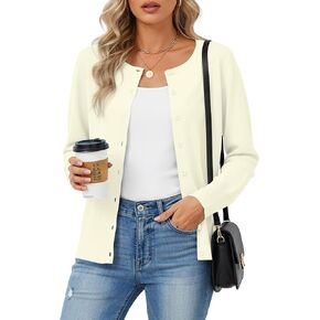 Women's Lightweight Knit Button Front Cardigan Sweater, Long Sleeve Crew Neck Soft Layer for Fall Spring in Kuwait