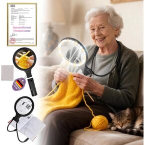 عدسة مكبرة 5.0 مطورة بدون استخدام اليد 【عدسة ألمانية فائقة الدقة 12X】حماية الرقبة الإسفنجية السحابية، 3 أوضاع إضاءة ذكية، مكبرة لجميع الأغراض للقراءة، الغرز المتقاطعة، استخدام كبار السن للحرف اليدوية (أسود) in Kuwait