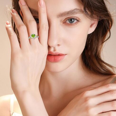 7mm Natural Genuine Peridot Ring for Engagement 925 Sterling Silver Heart Cut August Birthstone Ring in Kuwait