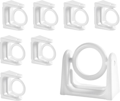 دعامات قضيب ستارة حلقية دوارة، حامل قضيب ستارة قابل للتعديل بدون حفر، دعامات قضيب ستارة ذاتية اللصق سهلة 360 حلقة دوارة، خطافات شماعات لجدار المطبخ ومنشفة الحمام، 8 عبوات بيضاء in Kuwait