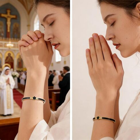 Fullrainbow Bible Verse Bracelet Religious Daily Bible Verse NFC Bracelet for Women, Gold Plated Bangle Bracelets with Black Enamel Flower Design and Crystal Accents (gold) in Saudi Arabia