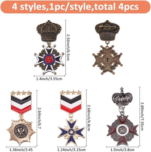 SUPERFINDINGS 4Pcs 4 Styles Military Hero Medals Brooch Pins Military Medals Badges Alloy Medal Army Pins for Honor Enamel Navy Badge Soldier Patriot Officer Uniform Brooches for Army Costume in Saudi Arabia