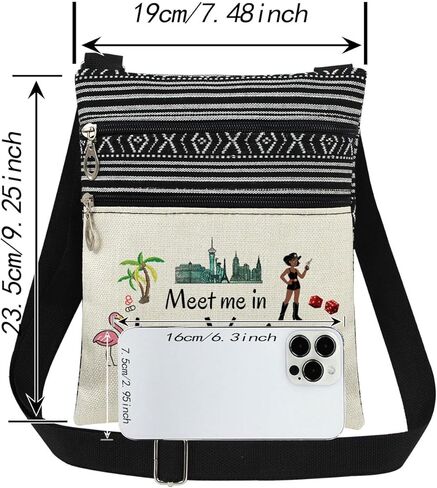 Las Vegas Theme Crossbody Bag Cityscape Print with Meet Me in Las Vegas Script and Casino Elements Adults Adjustable Strap Purse Fun Gift for Casino Lovers and Travel Enthusiasts in Saudi Arabia