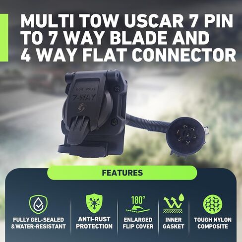 TREGEN 46102 شفرة متعددة السحب بـ 7 اتجاهات ومحول أسلاك مقطورة مسطحة بأربعة اتجاهات لسيارات Ford، GM، Ram، GMC Sierra، Grand Cherokee، موصل ضوء مقطورة مزدوج الإخراج، يتطلب مقبس USCAR 7-Pin in Saudi Arabia