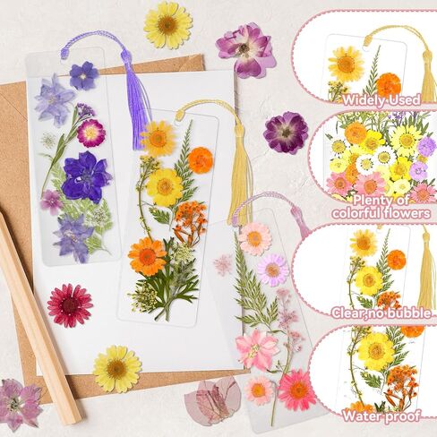 344 Pcs Pressed Flower Bookmark Making Kit, 50 Laminating Pouches with 242 Dried Flowers, 50 Tassels, Tweezer and Punch, Party DIY Crafts Bookmark for Reading Women Kids in Saudi Arabia