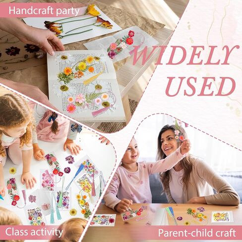344 Pcs Pressed Flower Bookmark Making Kit, 50 Laminating Pouches with 242 Dried Flowers, 50 Tassels, Tweezer and Punch, Party DIY Crafts Bookmark for Reading Women Kids in Saudi Arabia