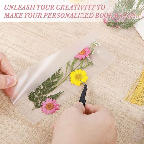 344 Pcs Pressed Flower Bookmark Making Kit, 50 Laminating Pouches with 242 Dried Flowers, 50 Tassels, Tweezer and Punch, Party DIY Crafts Bookmark for Reading Women Kids in Saudi Arabia
