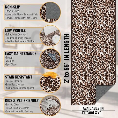 Ottomanson Runner Rug 2'7" x 6' – Soft Non-Slip Rug, Quick Dry Low Pile Carpet for Entryway, Kitchen, Hallway & Narrow Indoor Spaces, Leopard Print Brown in Saudi Arabia
