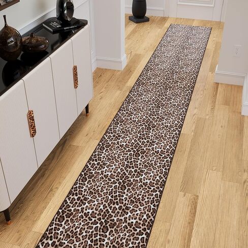 Ottomanson Runner Rug 2'7" x 6' – Soft Non-Slip Rug, Quick Dry Low Pile Carpet for Entryway, Kitchen, Hallway & Narrow Indoor Spaces, Leopard Print Brown in Saudi Arabia