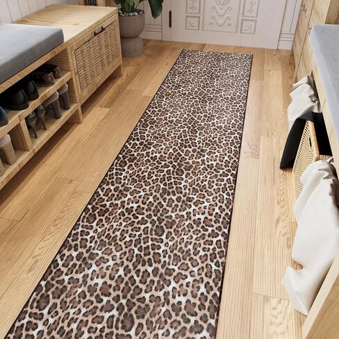 Ottomanson Runner Rug 2'7" x 6' – Soft Non-Slip Rug, Quick Dry Low Pile Carpet for Entryway, Kitchen, Hallway & Narrow Indoor Spaces, Leopard Print Brown in Saudi Arabia